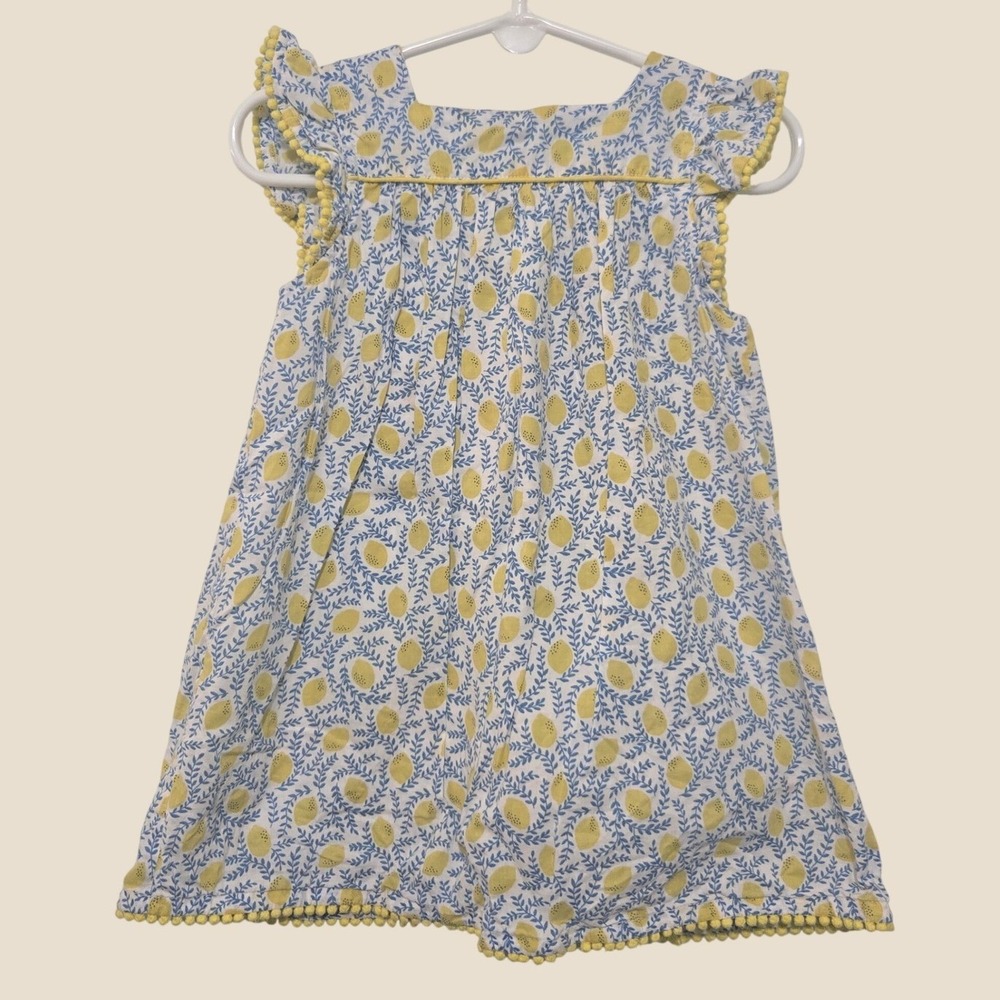 Baby Boden Lemon Print Pom Pom Trim Dress & Ruffle Diaper Cover Set 12-18 Months